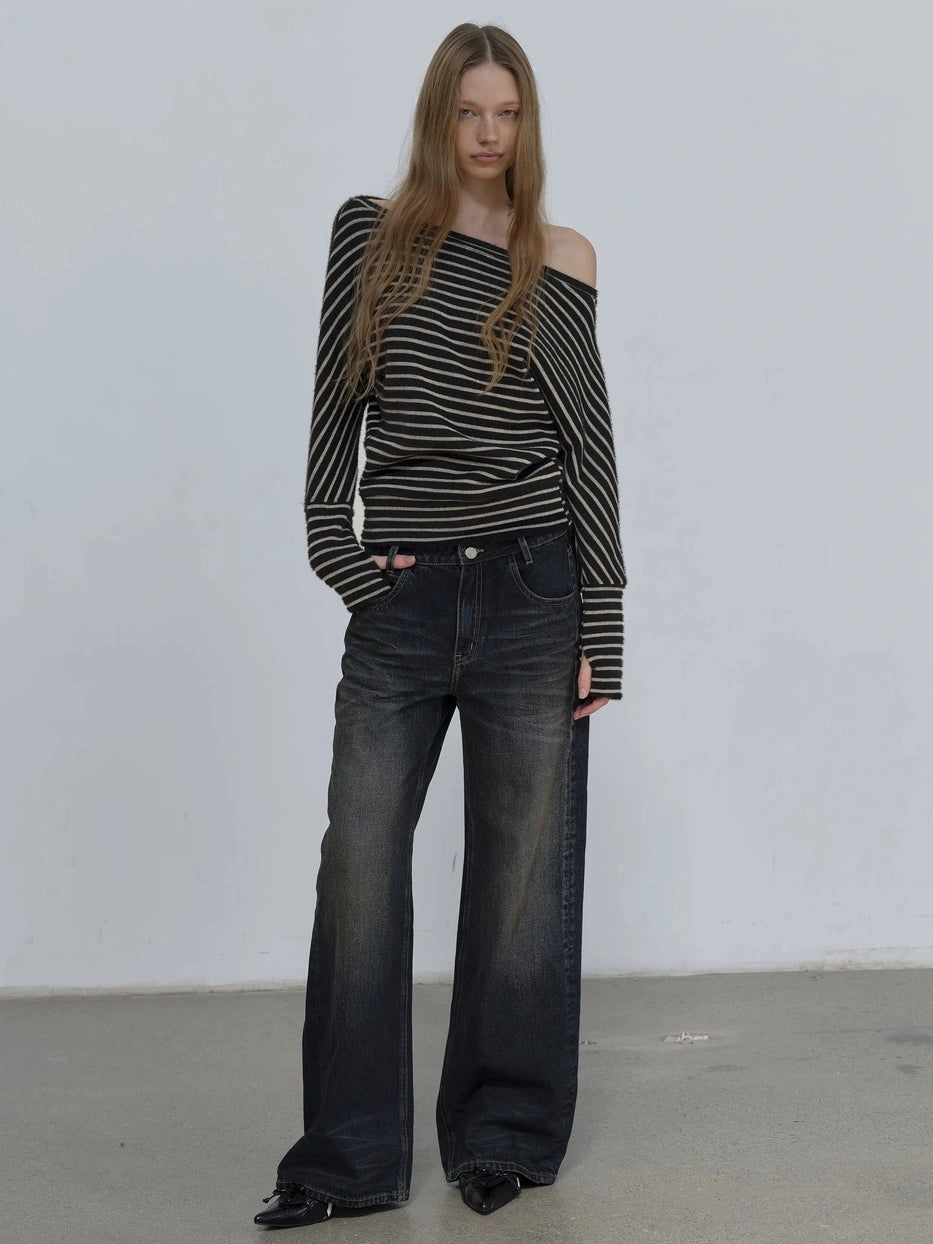 Asymmetric Shoulder Textured Crop Top T-shirt