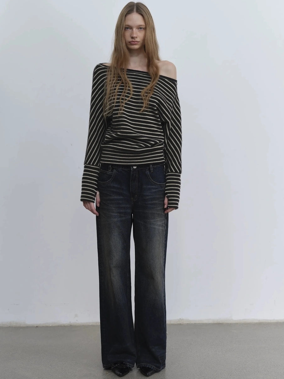 Asymmetric Shoulder Textured Crop Top T-shirt