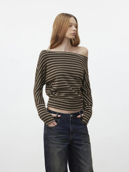 AFTADAWN Asymmetric Shoulder Textured Crop Top T-shirt