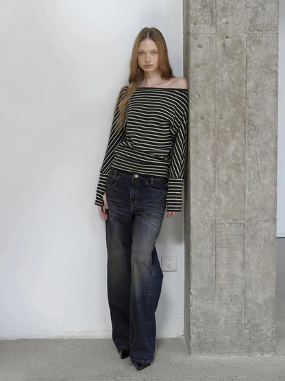 Asymmetric Shoulder Textured Crop Top T-shirt