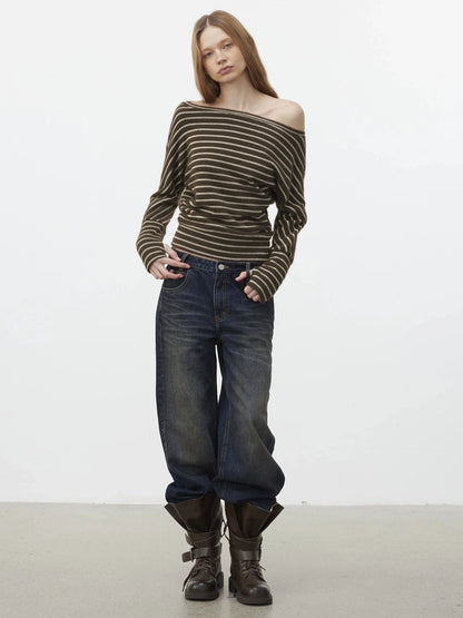 Asymmetric Shoulder Textured Crop Top T-shirt