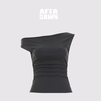 AFTADAWN_Asymmetric_Shoulder_Top_With_Waist_Gathers_And_Slit_Midi_Skirt_MISSTT
