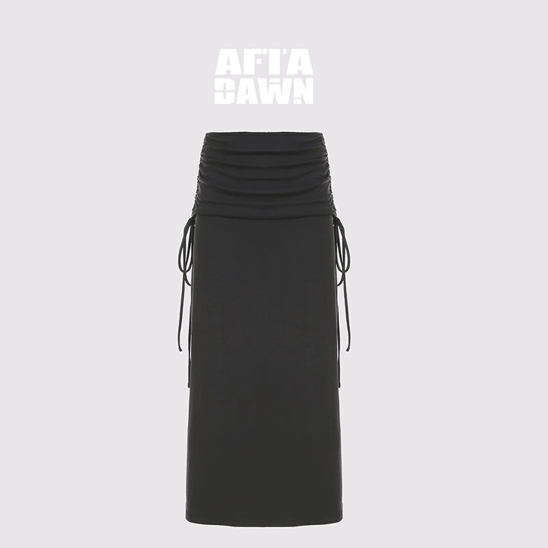 AFTADAWN_Asymmetric_Shoulder_Top_With_Waist_Gathers_And_Slit_Midi_Skirt_MISSTT