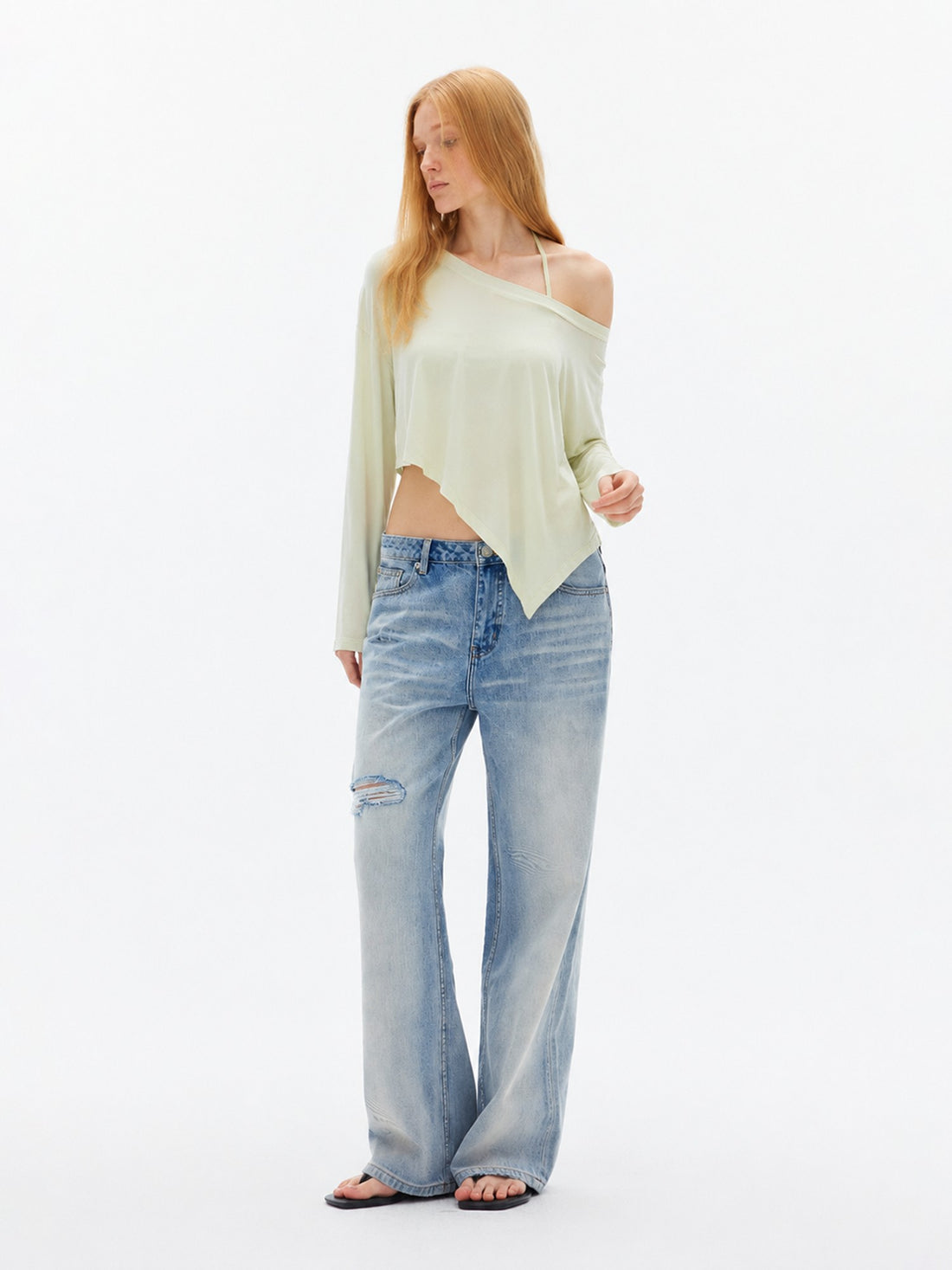 AFTADAWN Asymmetric Slant Neck Loose Modal Women&