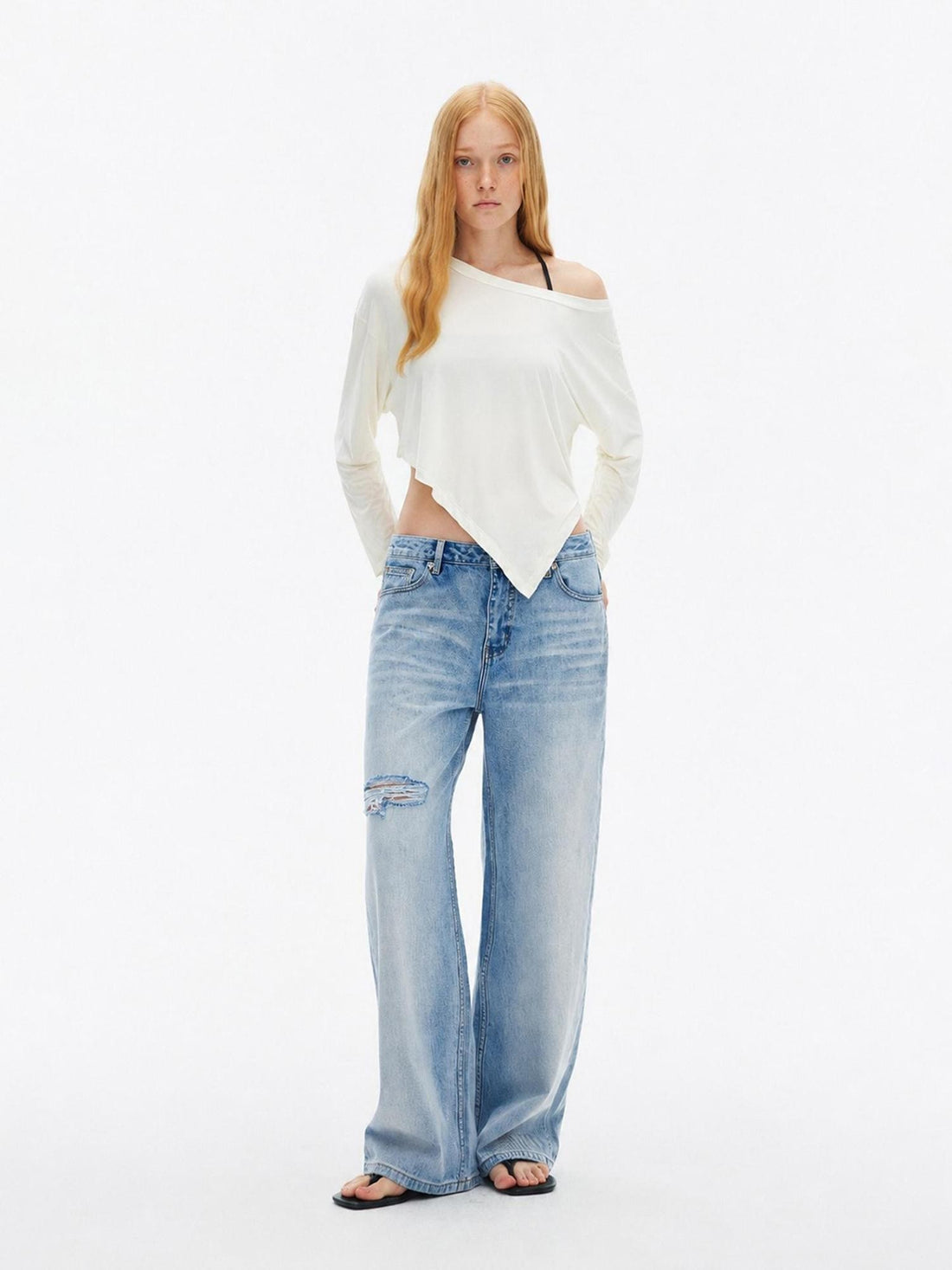 AFTADAWN Asymmetric Slant Neck Loose Modal Women&