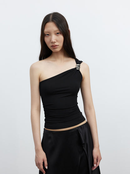 AFTADAWN Asymmetric Spiral Metal Strap Modal Tank Top