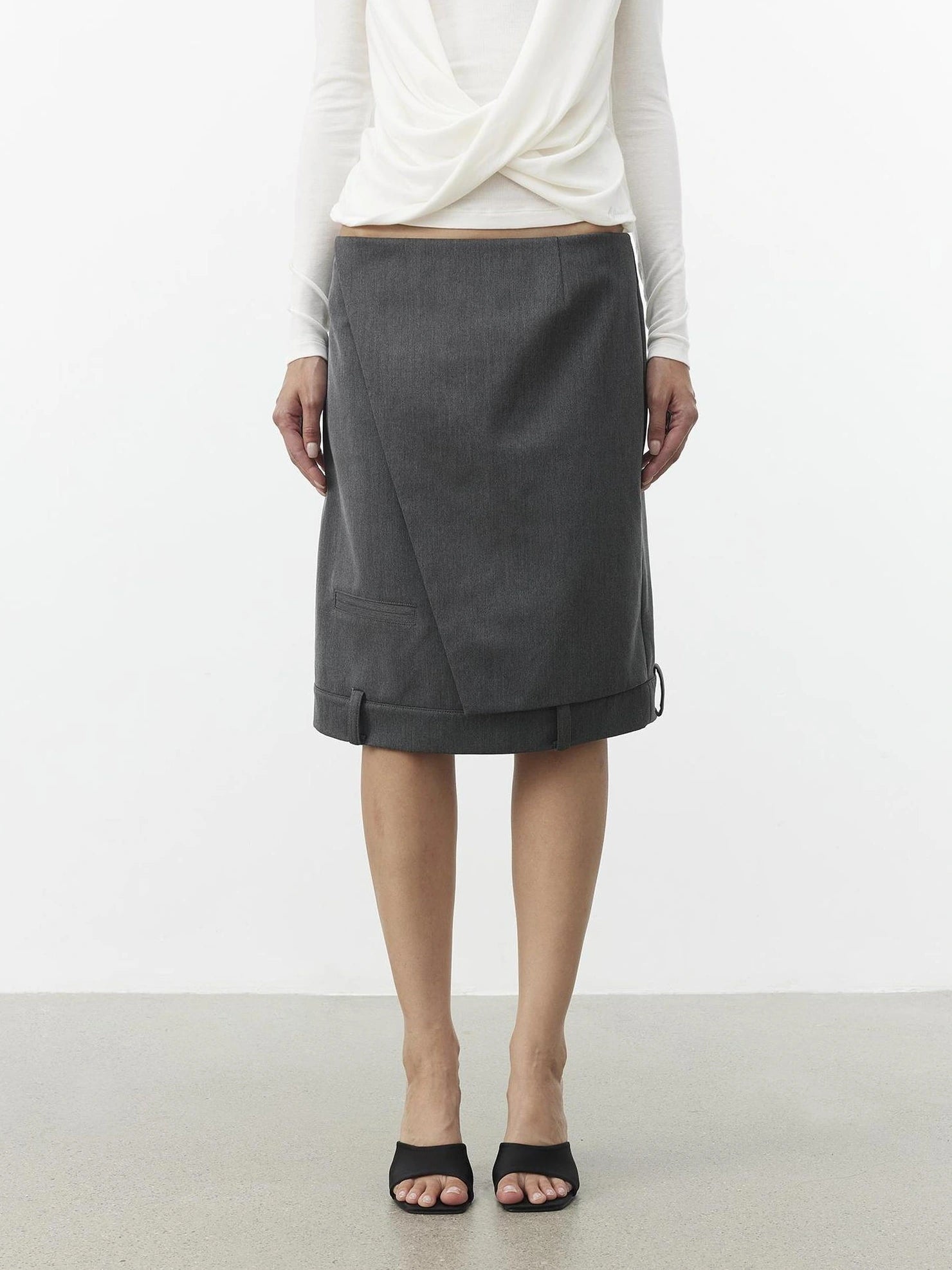 AFTADAWN Asymmetric Split Wool Blend Straight Skirt Skirt