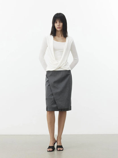 AFTADAWN Asymmetric Split Wool Blend Straight Skirt Skirt