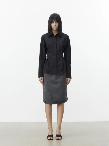 AFTADAWN Asymmetric Split Wool Blend Straight Skirt Skirt