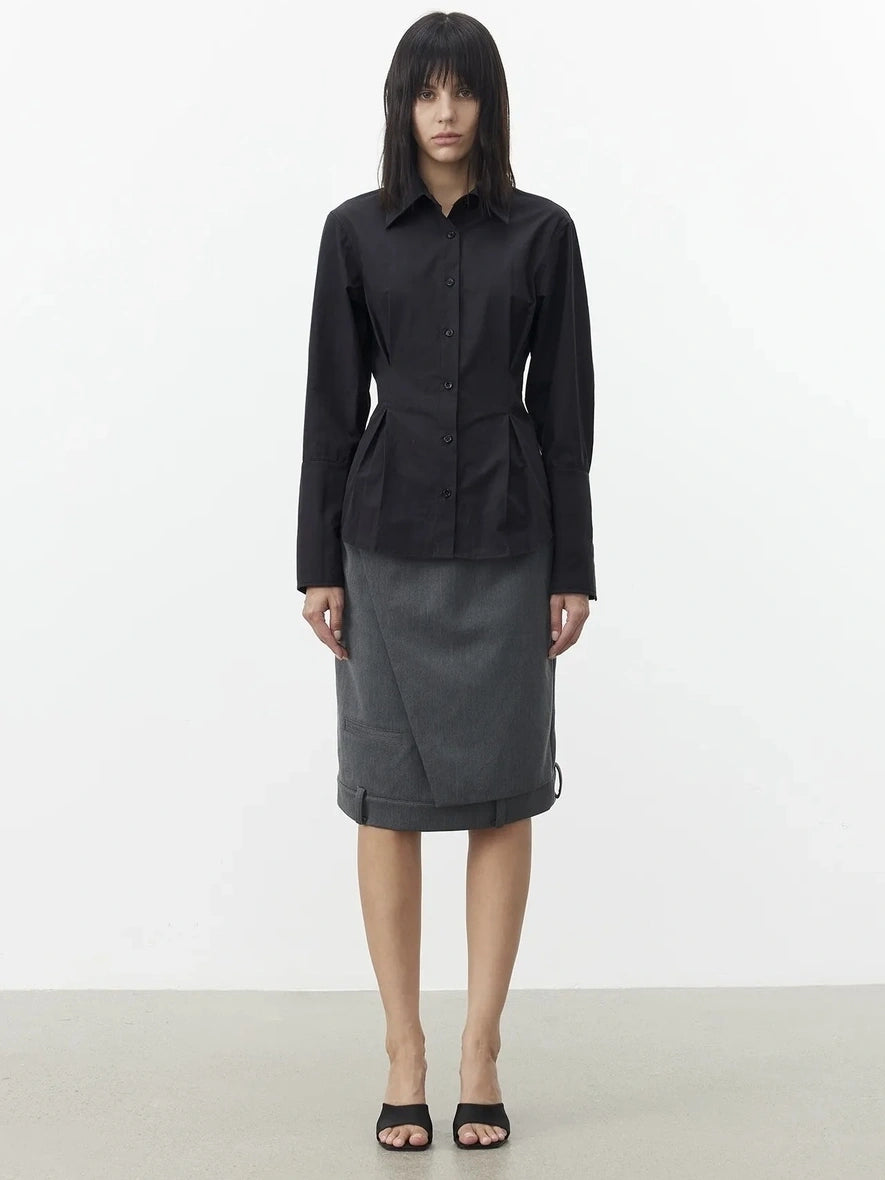 AFTADAWN Asymmetric Split Wool Blend Straight Skirt Skirt