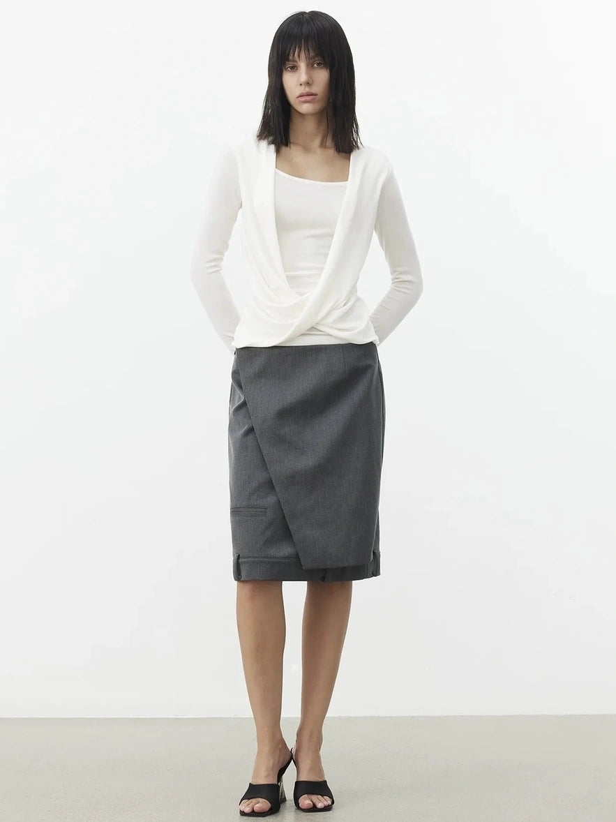 AFTADAWN Asymmetric Split Wool Blend Straight Skirt Skirt