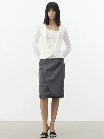 AFTADAWN Asymmetric Split Wool Blend Straight Skirt Skirt