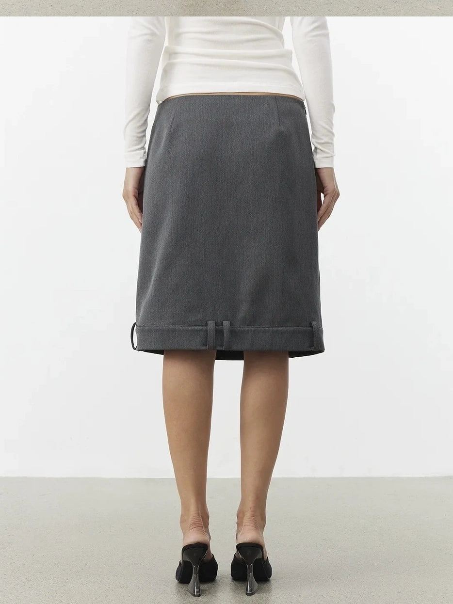 AFTADAWN Asymmetric Split Wool Blend Straight Skirt Skirt