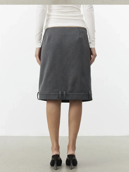 AFTADAWN Asymmetric Split Wool Blend Straight Skirt Skirt