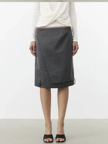 AFTADAWN Asymmetric Split Wool Blend Straight Skirt Skirt