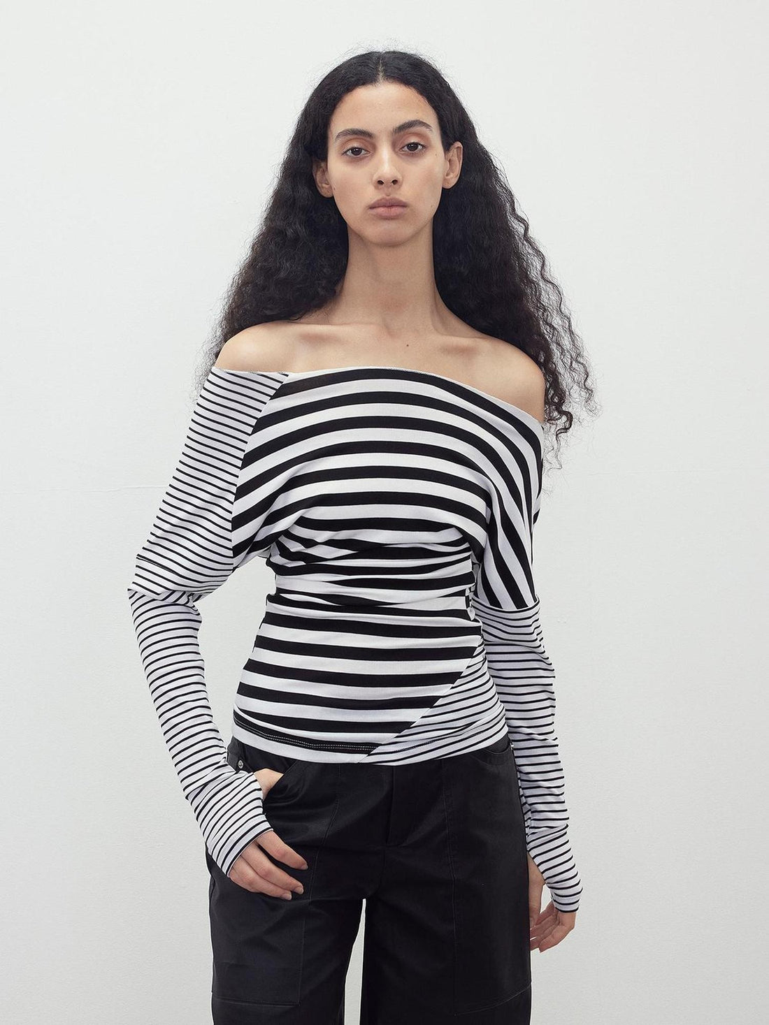 AFTADAWN Asymmetric Striped One Shoulder Lyocell Women&