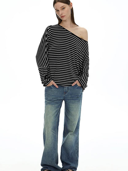 AFTADAWN Asymmetric Striped Slub Chiffon Backless Top
