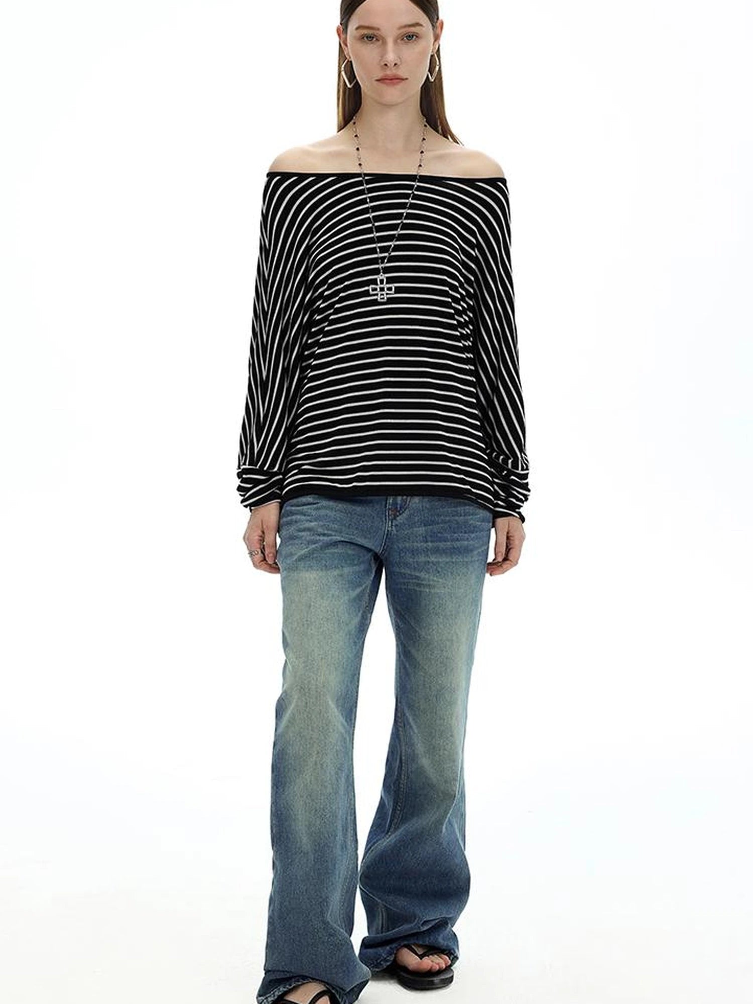 Asymmetric Striped Slub Chiffon Backless Top