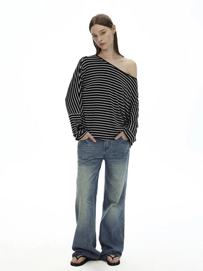 Asymmetric Striped Slub Chiffon Backless Top