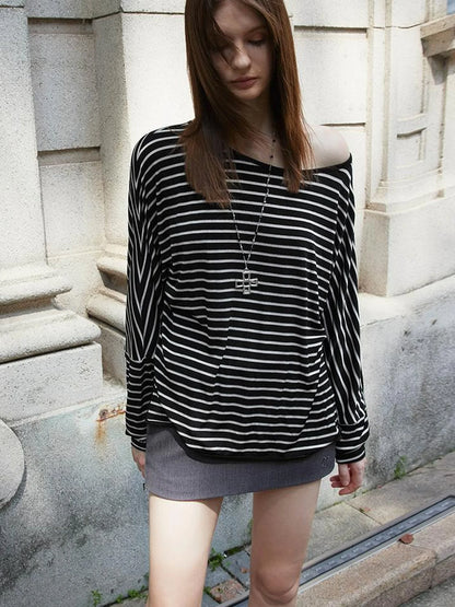 Asymmetric Striped Slub Chiffon Backless Top