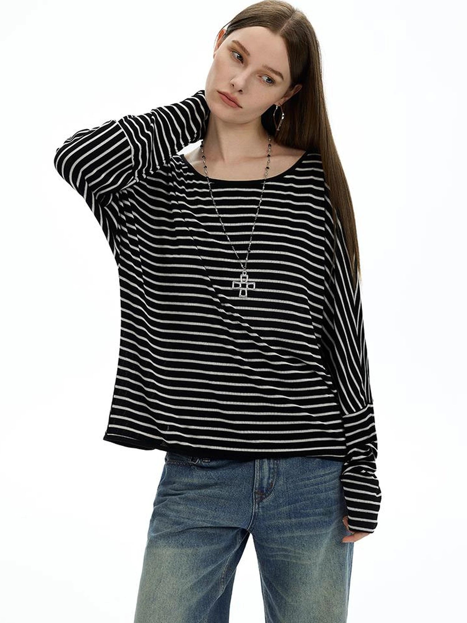 Asymmetric Striped Slub Chiffon Backless Top