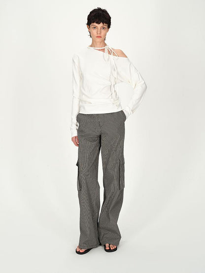 AFTADAWN Asymmetric Tie Waist Textured Slim Fit Top