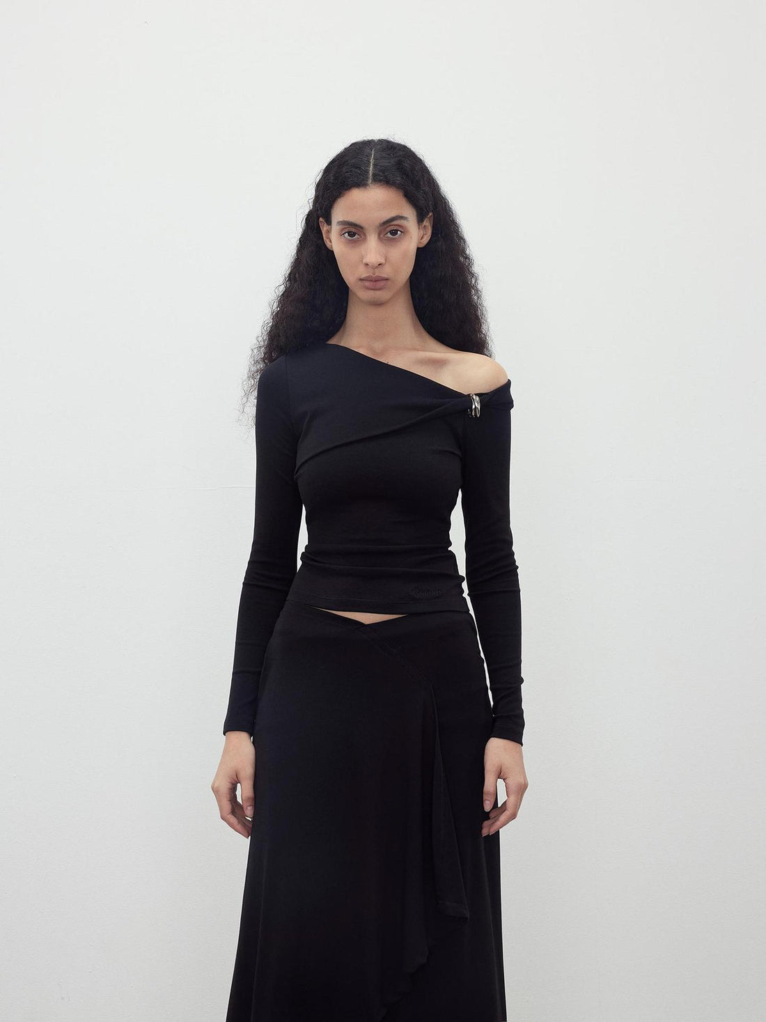 AFTADAWN Asymmetric Twist Shoulder Slim Fit Top