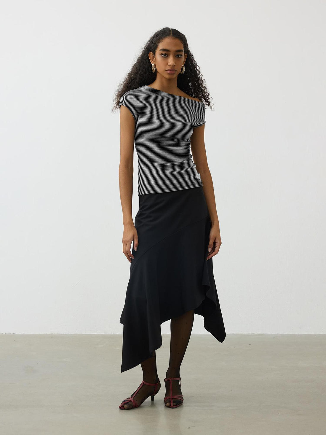 AFTADAWN Asymmetrical Flowy Midi Skirt With High Waist