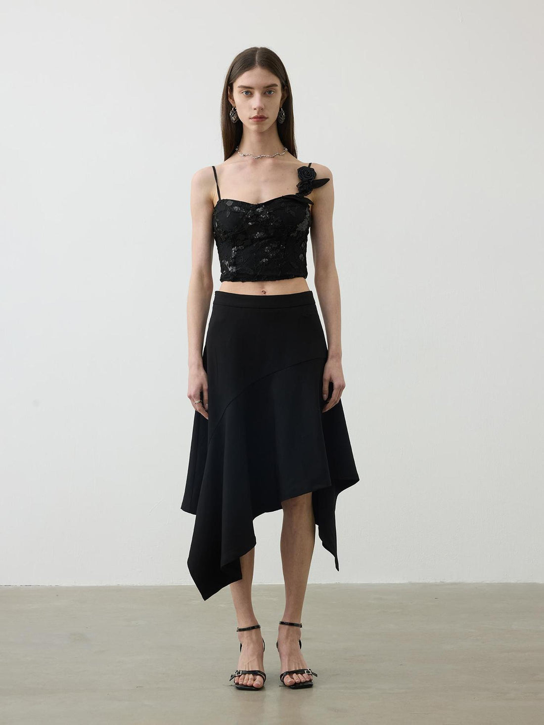AFTADAWN Asymmetrical Flowy Midi Skirt With High Waist