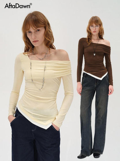 AFTADAWN Asymmetrical Off Shoulder Colorblock Women&