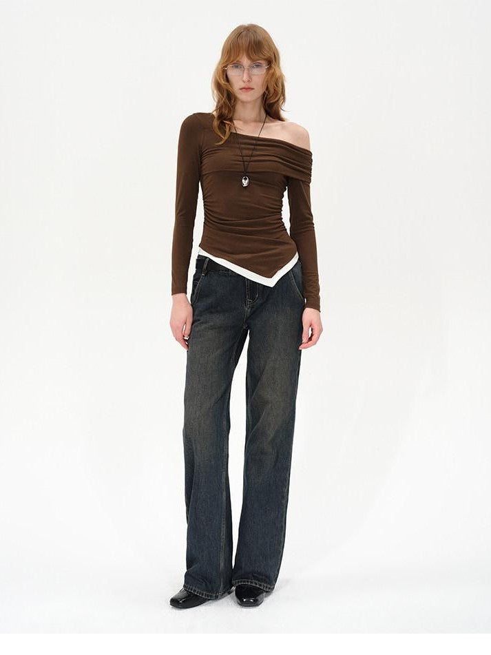 AFTADAWN Asymmetrical Off Shoulder Colorblock Women&