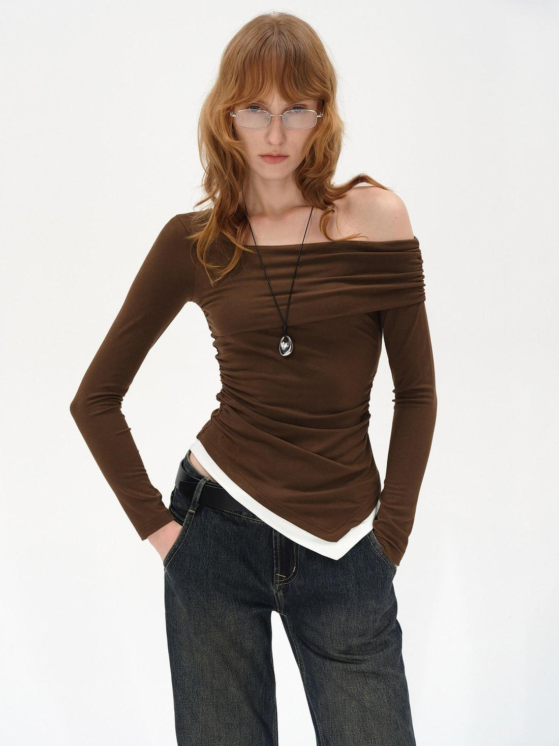 AFTADAWN Asymmetrical Off Shoulder Colorblock Women&