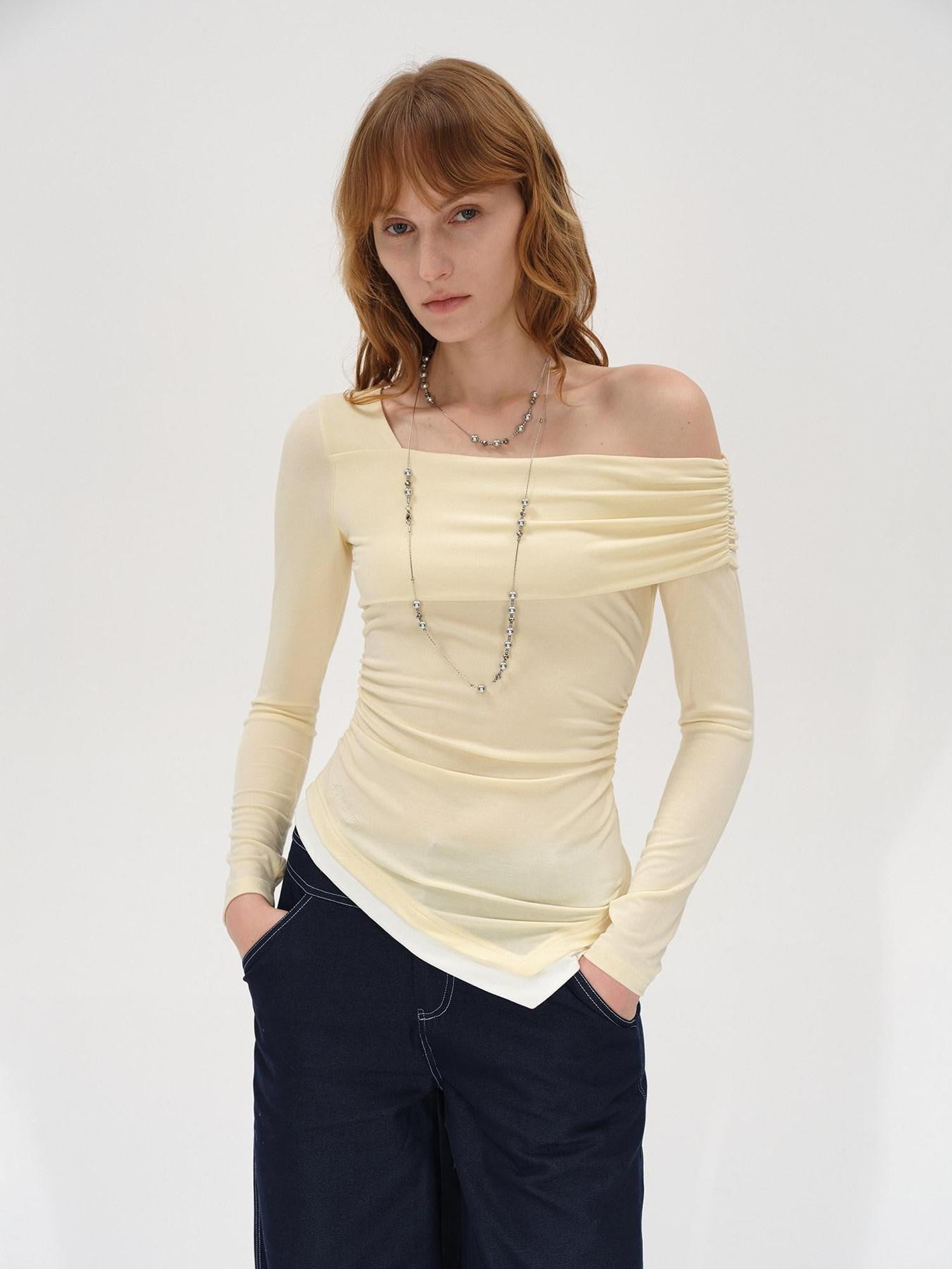 AFTADAWN Asymmetrical Off Shoulder Colorblock Women&