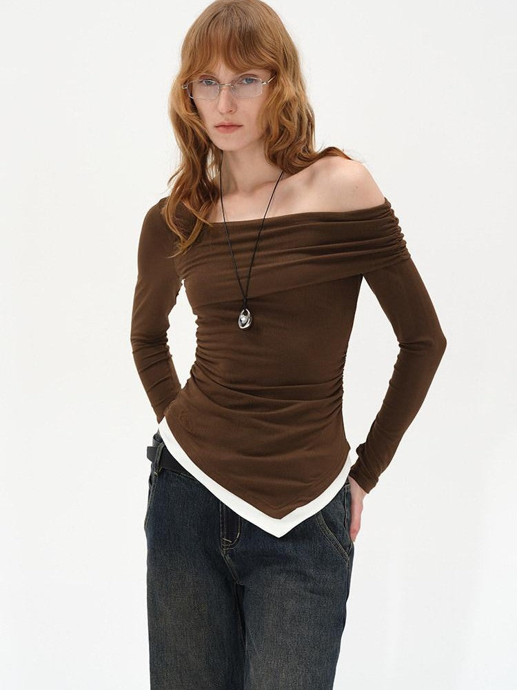 AFTADAWN Asymmetrical Off Shoulder Colorblock Women&