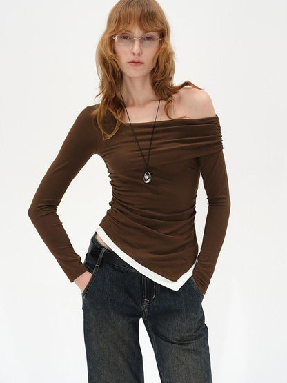 AFTADAWN Asymmetrical Off Shoulder Colorblock Women&