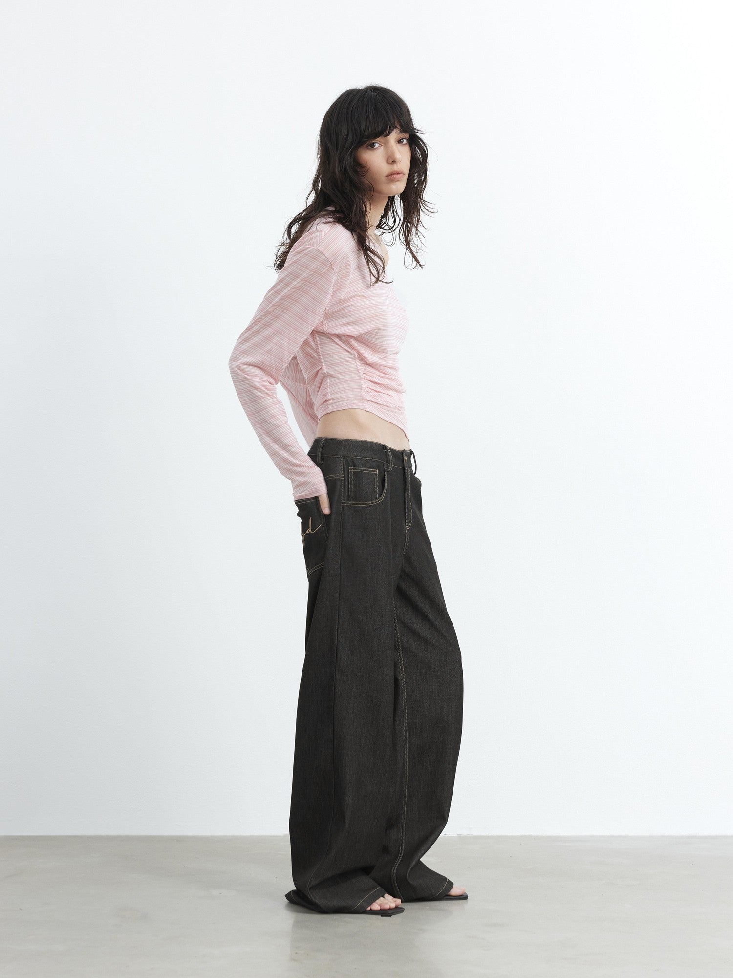 AFTADAWN Asymmetrical Striped Ruched Embroidered Women&