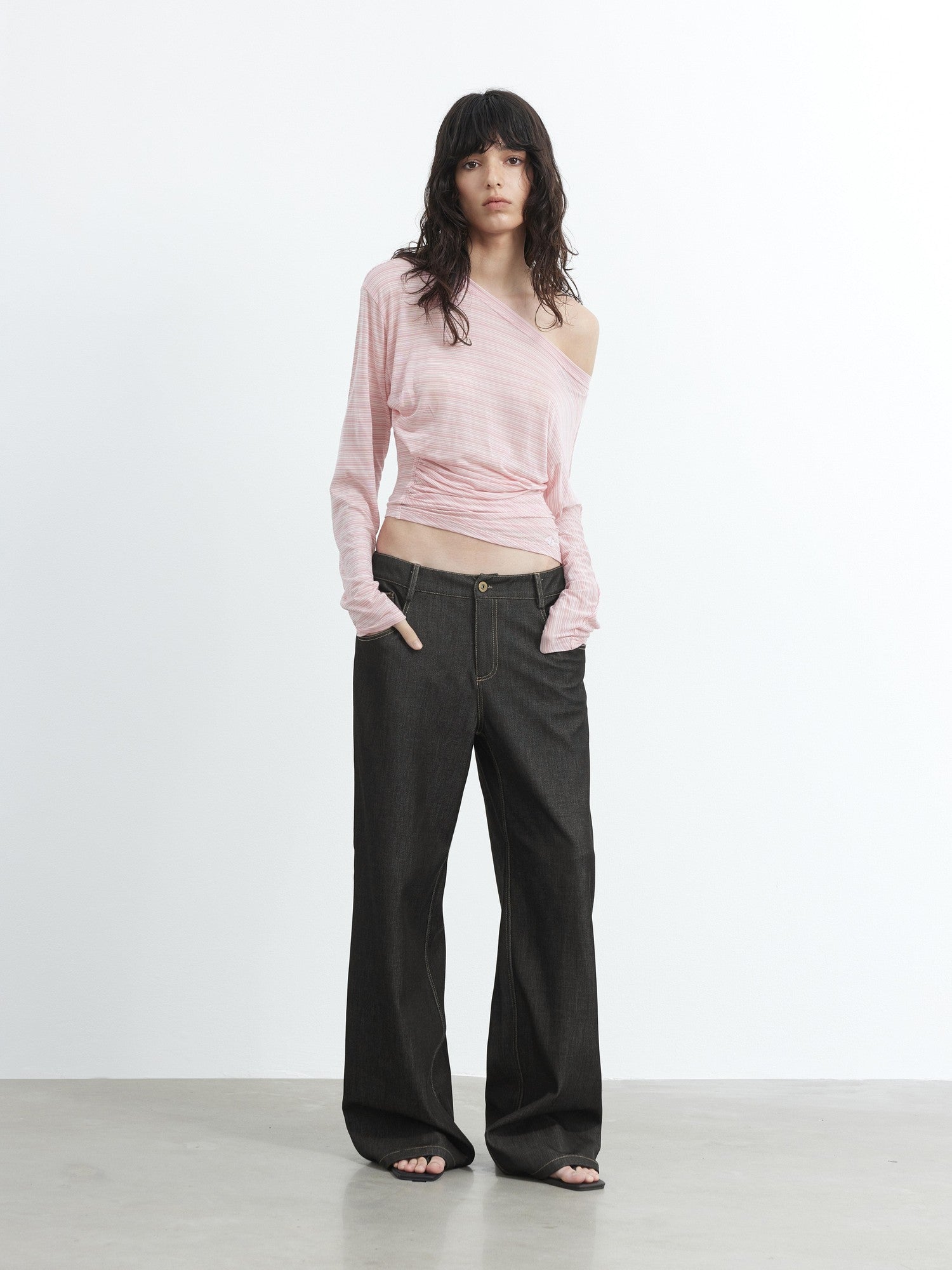 AFTADAWN Asymmetrical Striped Ruched Embroidered Women&