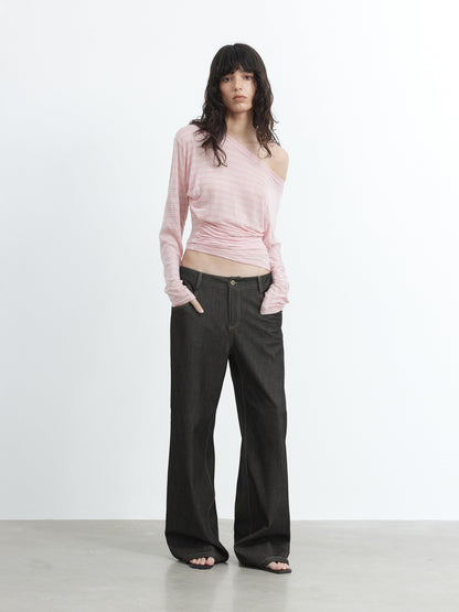 AFTADAWN Asymmetrical Striped Ruched Embroidered Women&