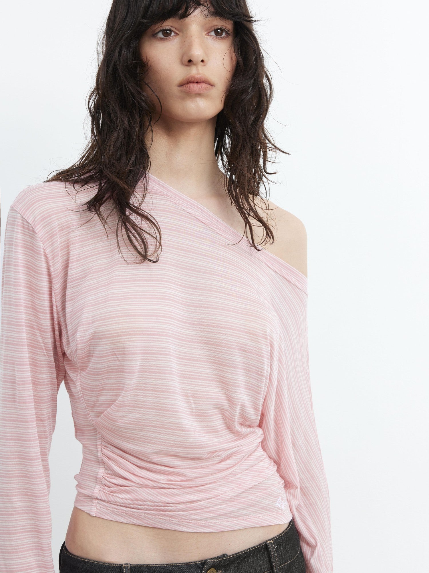 AFTADAWN Asymmetrical Striped Ruched Embroidered Women&