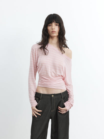 AFTADAWN Asymmetrical Striped Ruched Embroidered Women&