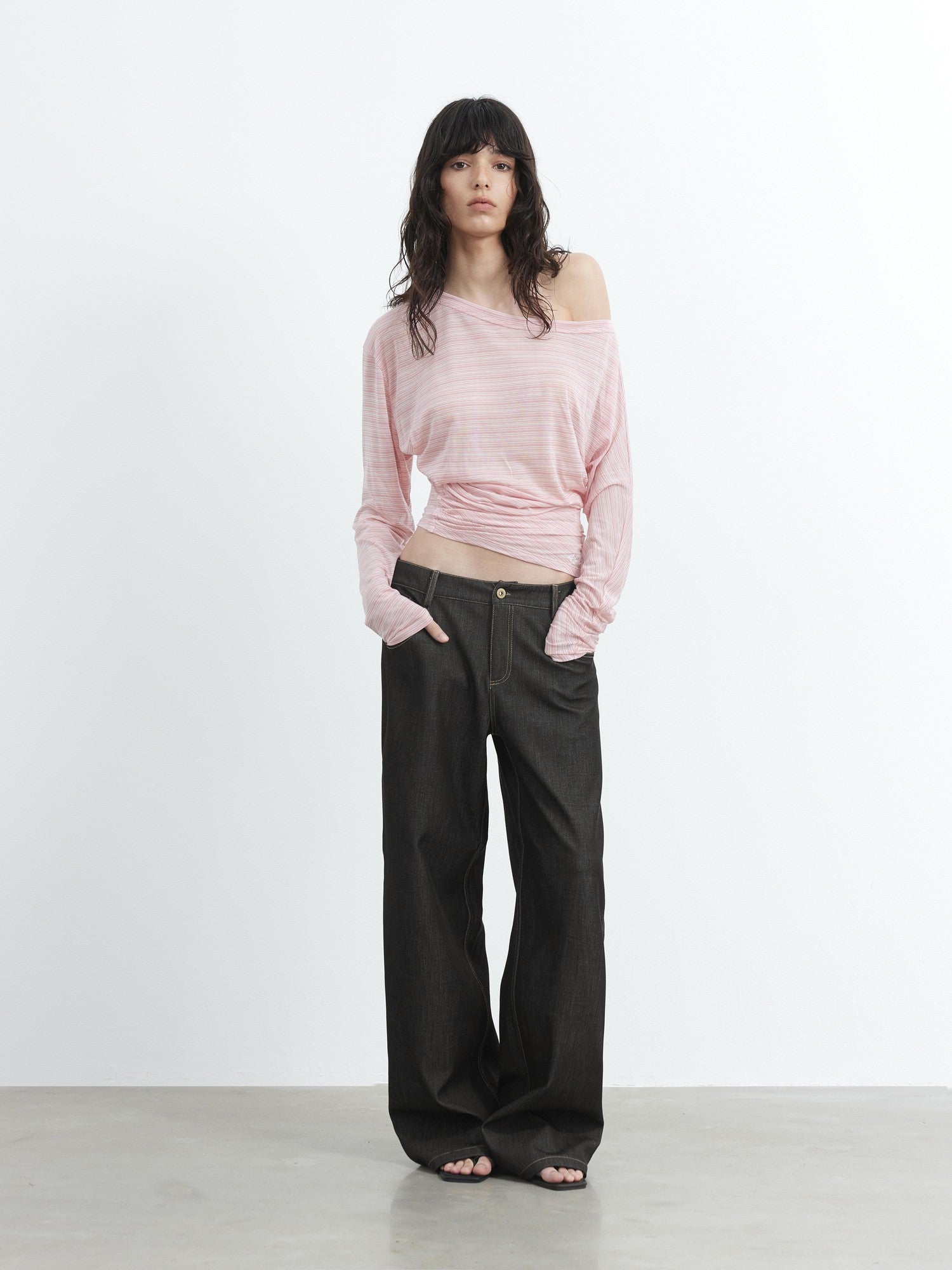 AFTADAWN Asymmetrical Striped Ruched Embroidered Women&