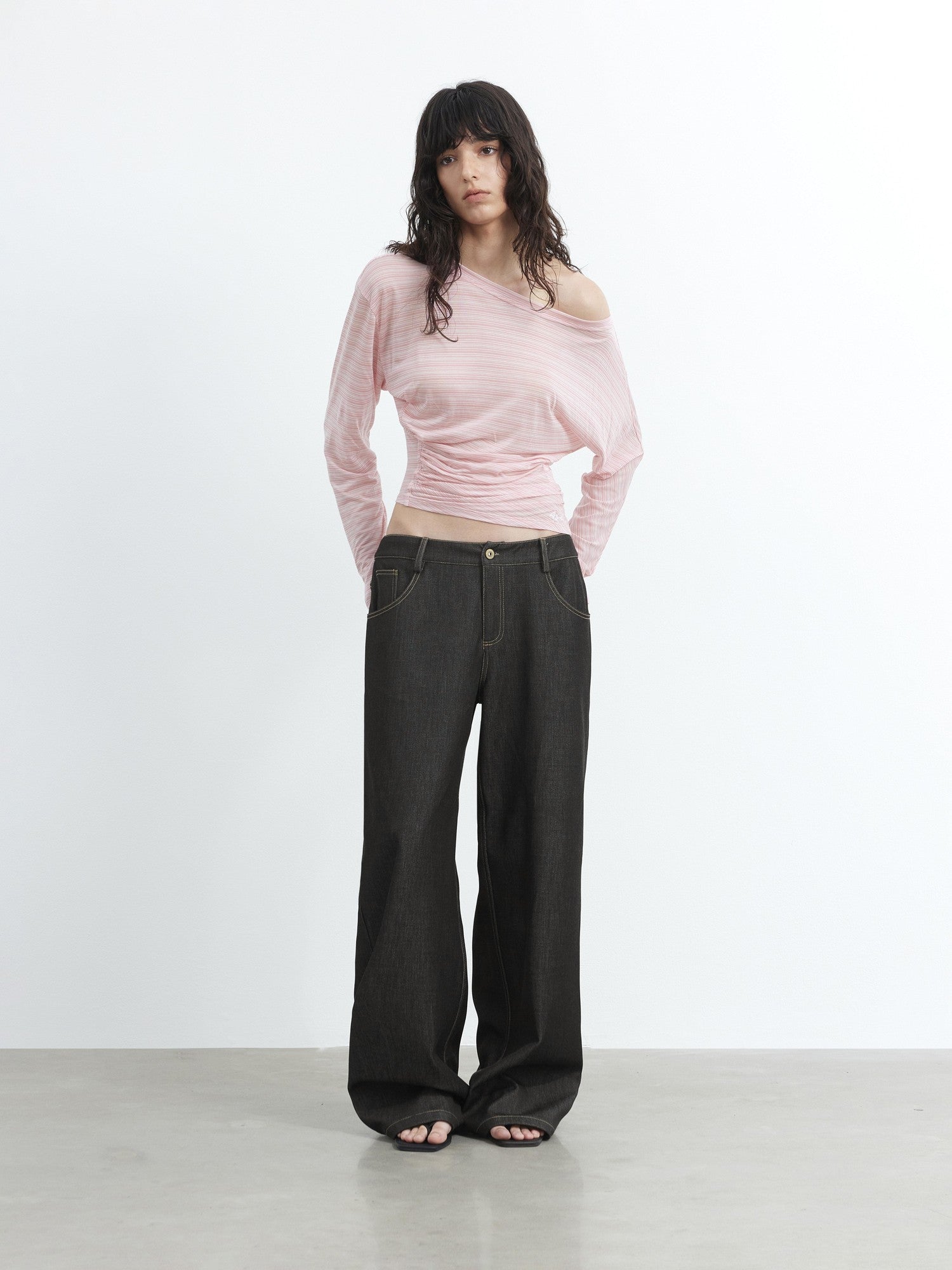 AFTADAWN Asymmetrical Striped Ruched Embroidered Women&