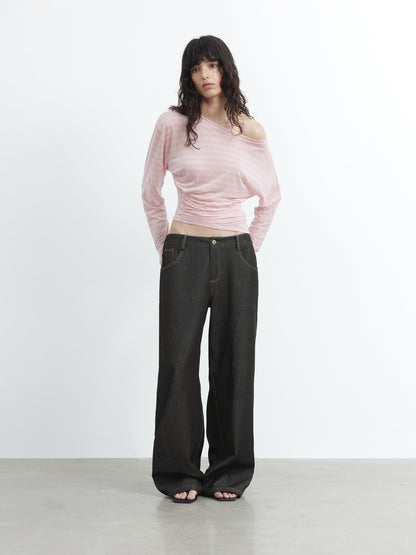 AFTADAWN Asymmetrical Striped Ruched Embroidered Women&