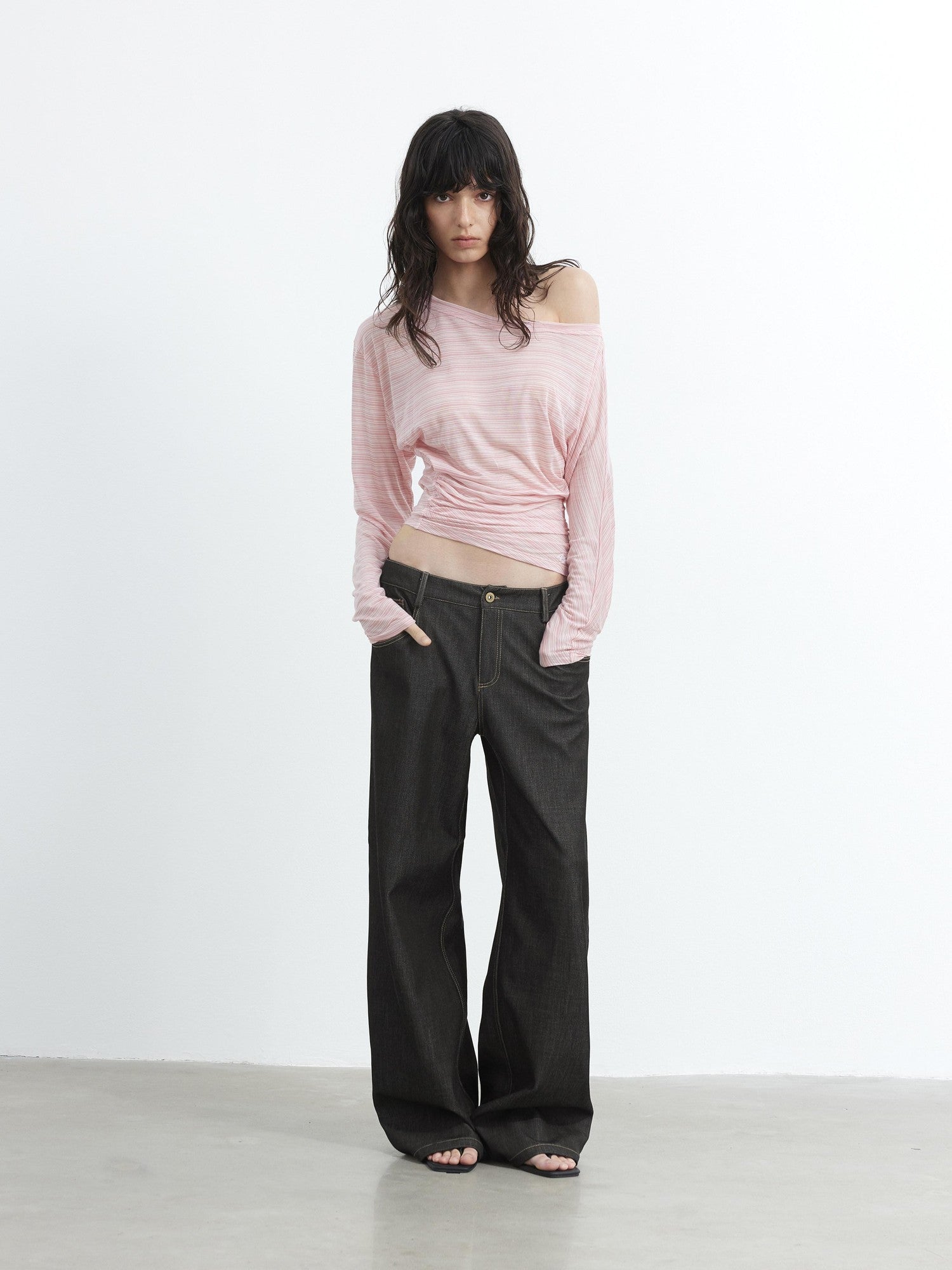 AFTADAWN Asymmetrical Striped Ruched Embroidered Women&