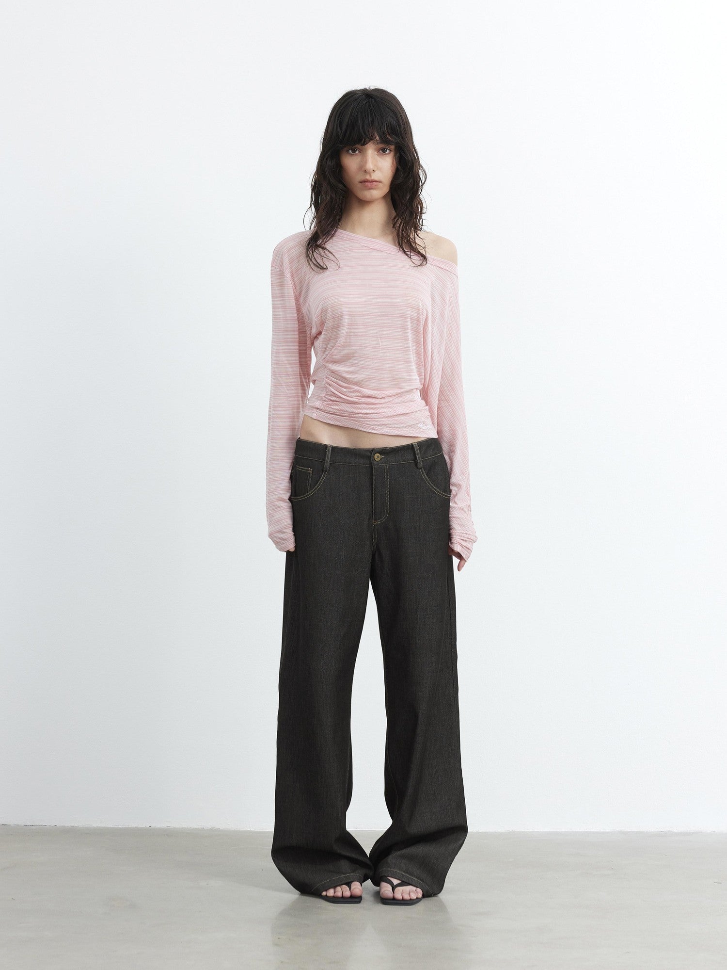 AFTADAWN Asymmetrical Striped Ruched Embroidered Women&