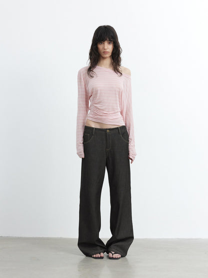 AFTADAWN Asymmetrical Striped Ruched Embroidered Women&