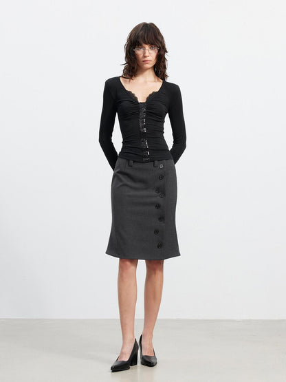 AFTADAWN Asymmetrical Twill Side Button High Waist Women&