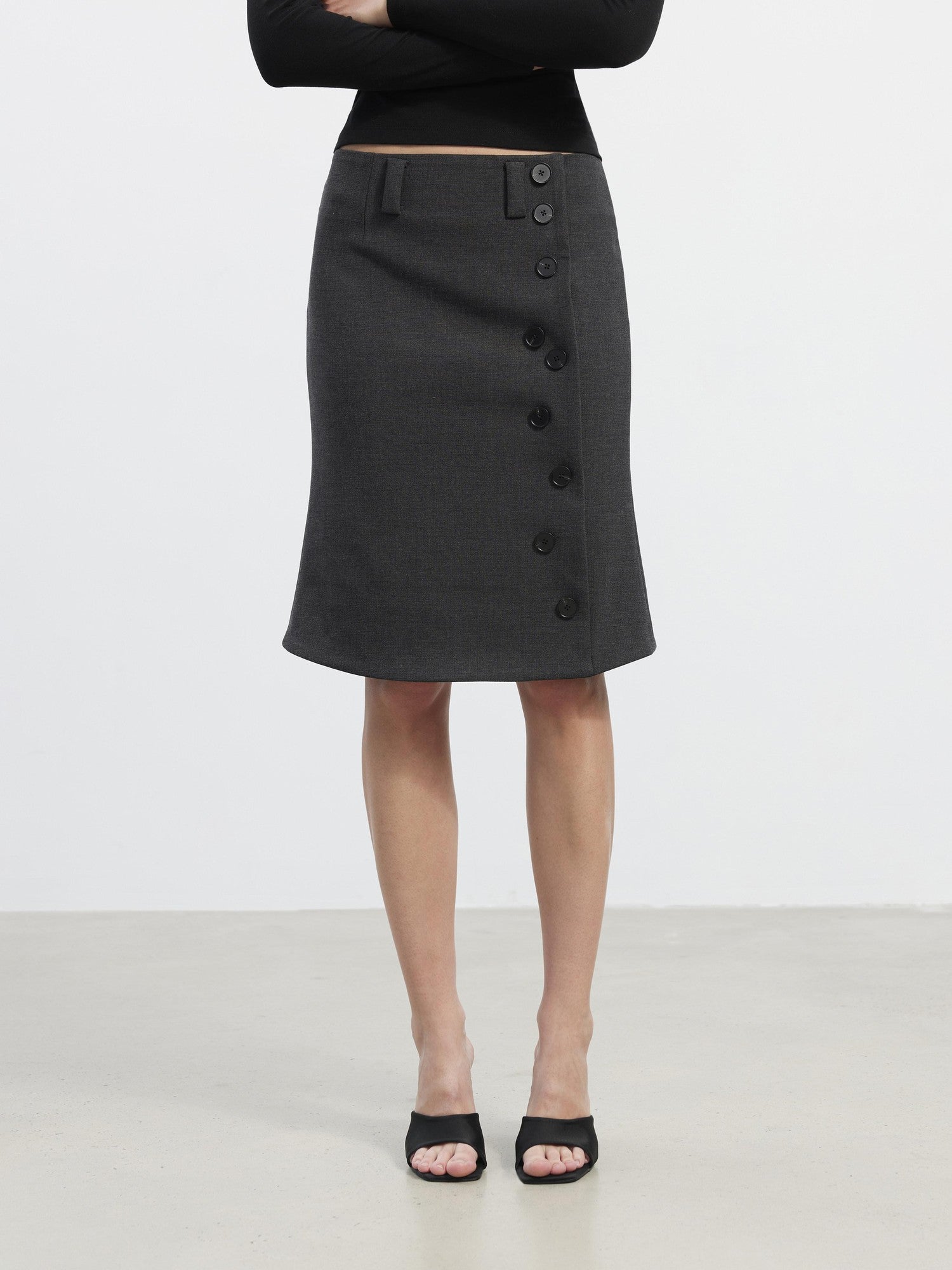 AFTADAWN Asymmetrical Twill Side Button High Waist Women&