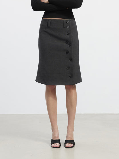 AFTADAWN Asymmetrical Twill Side Button High Waist Women&