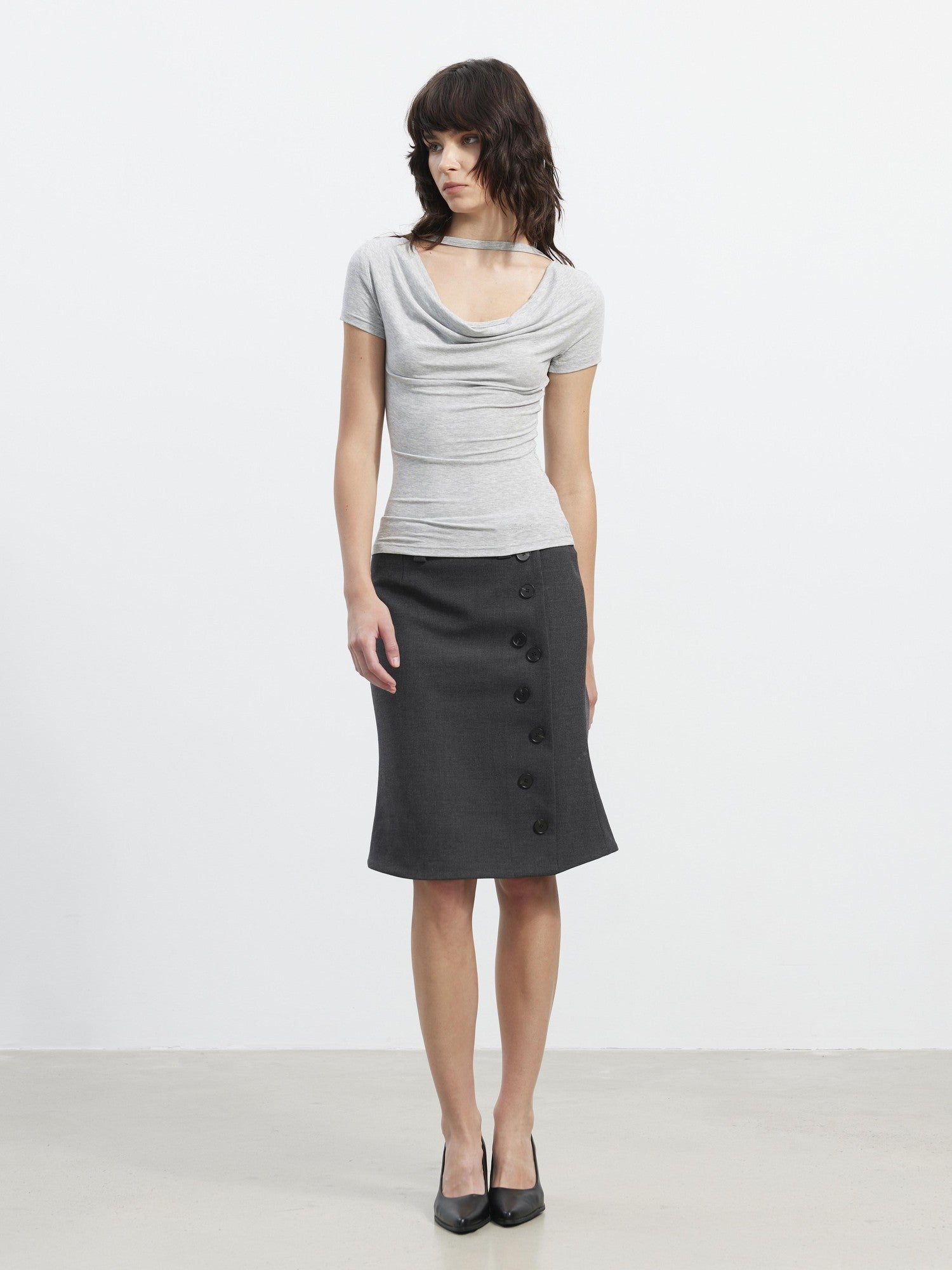 AFTADAWN Asymmetrical Twill Side Button High Waist Women&